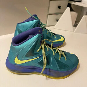 Nike, lebron zoom youth sneakers shiny colors, green, yellow and blue,unique
